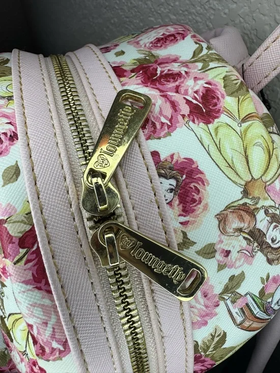 Loungefly Disney Belle Floral Mini Backpack Beauty & The Beast Pink Preloved - Picture 6 of 9